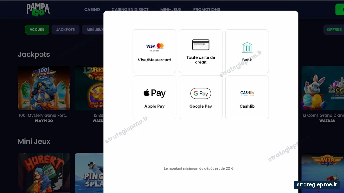 Moyens de paiement acceptés par PampaGo Casino